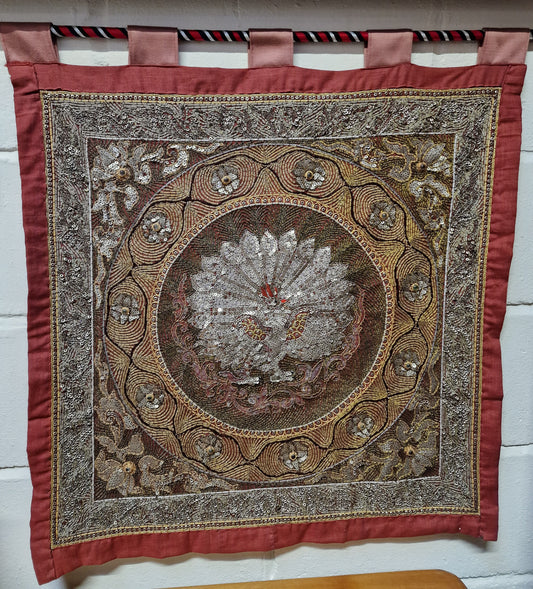 Burmese Kalaga Embroidered Silk Hanging Panel Elephant Design