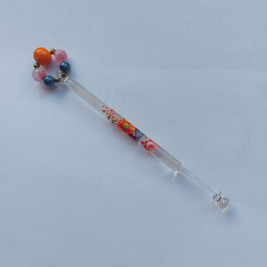 Vintage Glass Lace Bobbin with Painted Flower Design