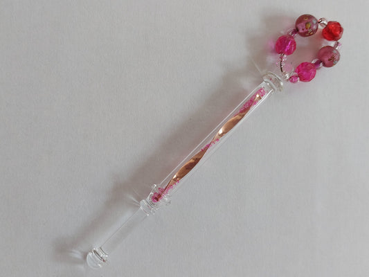 Vintage Glass Lace Bobbin with Pink and Gold