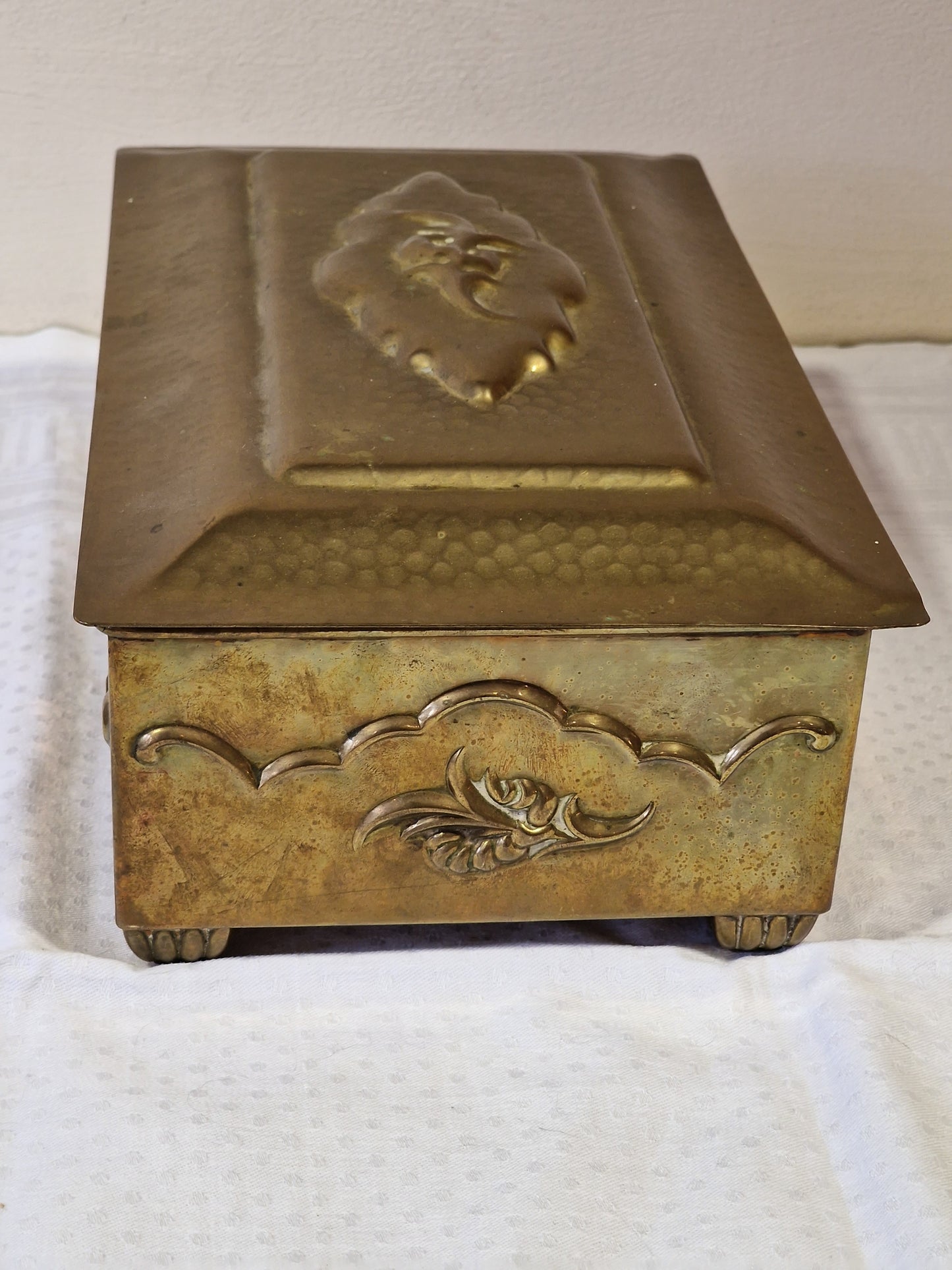 Arts and Crafts Brass Embossed Box