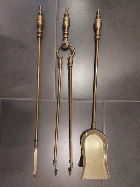 Vintage Brass Fire Companion Set 3pcs