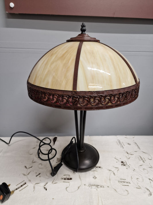 Vintage Art Nouveau Table Lamp with Cream Tiffany Style Shade