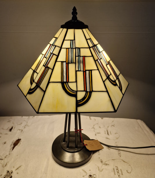 Vintage Art Nouveau Table Lamp with Cream Elegant Tiffany Style Shade