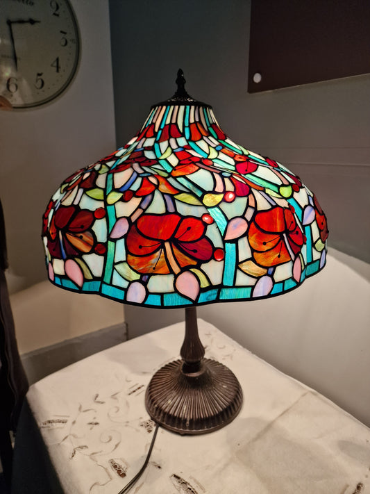 Vintage Art Nouveau Large Table Lamp with Floral Multicoloured Tiffany Style Shade